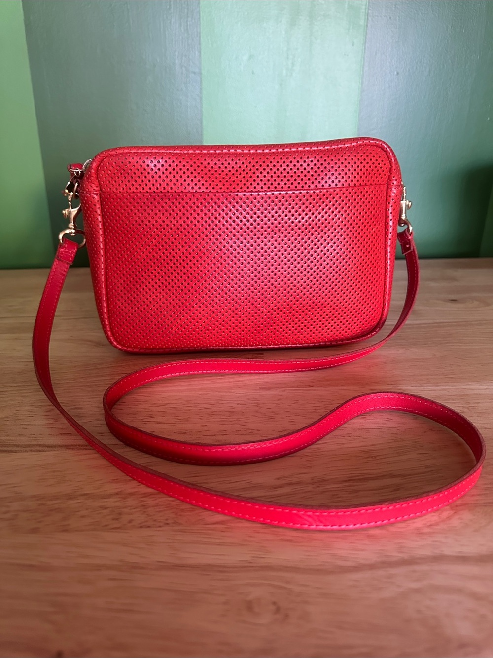 Clare V Mirabel Perforated Leather Red Orange